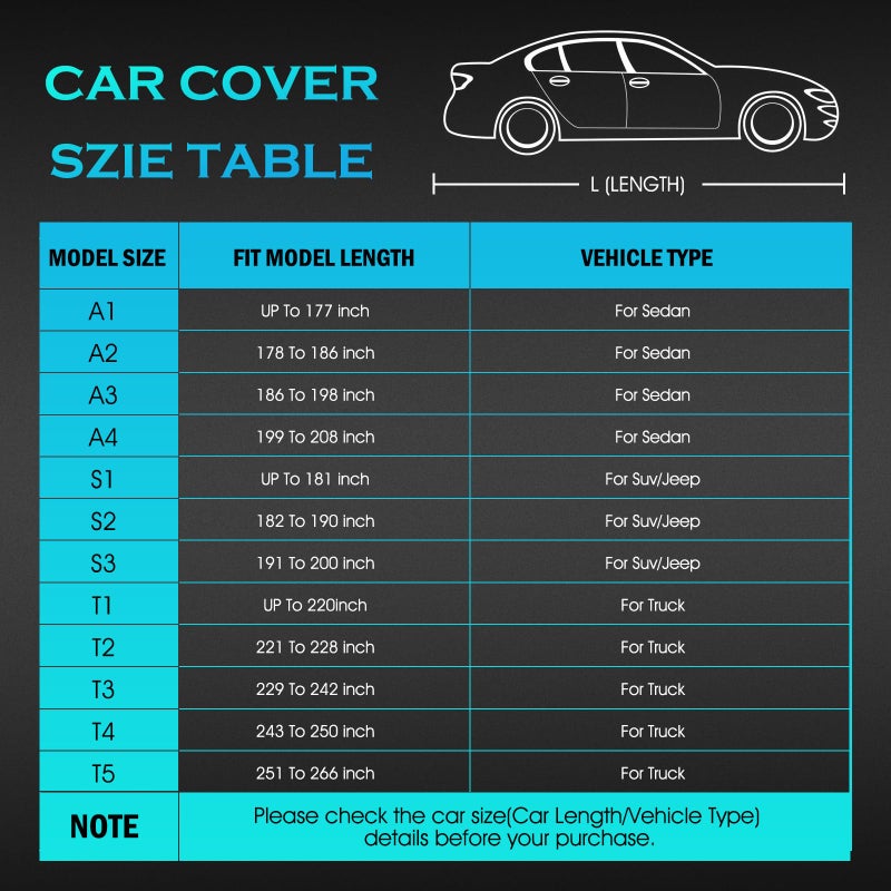 Qualencey Car Cover Waterproof All Weather Full Outdoor Pickup Truck Cover Rain UV Protection  Size T1 Universal Fit for Ford Ranger/F150 Chevy C10 S10 Nissan Frontier ect.(Fit Truck Length UP to 220inch) - Image 5